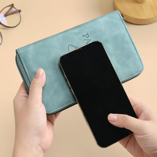 New 2025 passport multi-function RFID anti-theft certificate card bag storage travel zipper short fashion multi-card position model - blue regular material / thinner without protection