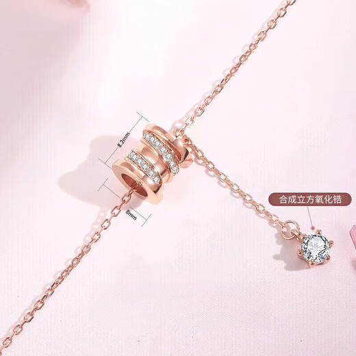 Farcoko Agate Small Waist Necklace for Women Rose Gold Fashion Pendant Clavicle Chain Chinese Valentine's Day Gift for Girlfriend Full Diamond Small Waist-Necklace