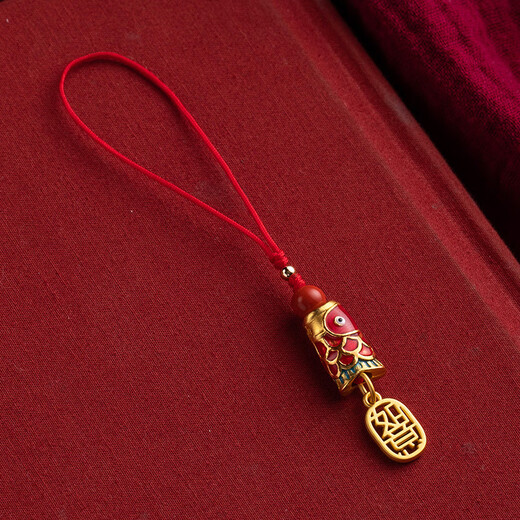 Hangyun Youshell Koi mobile phone lanyard carp mobile phone chain key chain pendant exquisite mobile phone chain pendant for men and women couple bag pendant Chinese style ancient trend mobile phone U disk anti-lost rope Ruyi Koi-double bead style