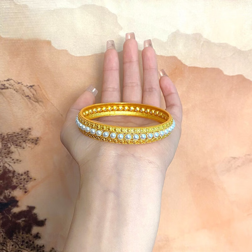 Shilian ancient gold 999 pure gold 18k gold alloy national style beaded concubine bracelet filigree versatile fashionable bracelet for women 58#