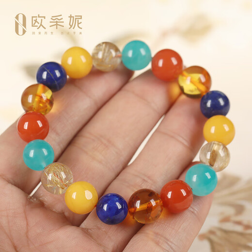 OUCERNY beeswax bracelet natural amber raw stone Duobao diy south red amazonite flower amber beaded bracelet dopamine C style