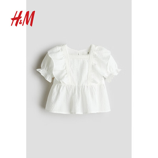 H&M children's clothing children's girls' shirt spring square collar short-sleeved casual skirt hem top 1271988 lilac 130 130/64