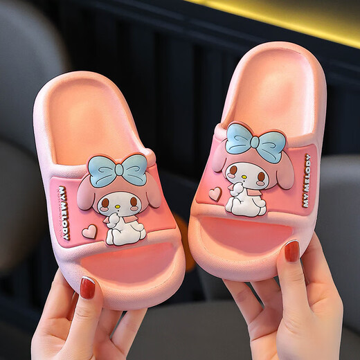 Натуральные детские тапочки Sanrio, летние новые стильные милые нескользящие тапочки с героями мультфильмов для девочек, розовые мелодии для мальчиков, размеры 32-33, внутренняя длина 20 см