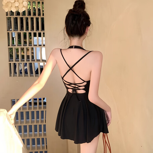 JIOESC swimsuit women's hot spring 2025 new one-piece high-end sense covering the flesh and slimming large size conservative one-piece resort swimsuit black cross shoulder straps one size fits all 80-120Jin Jin is equal to 0.5 kg