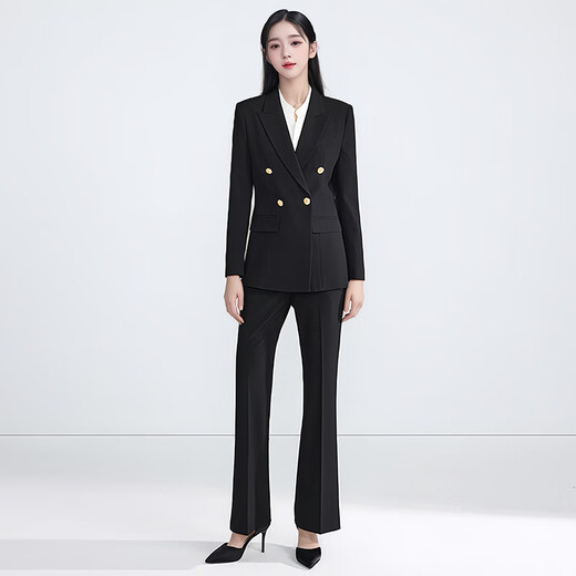 Troman black slightly elastic flared casual suit trousers for women straight-leg trousers professional formal interview commuter suit trousers for women