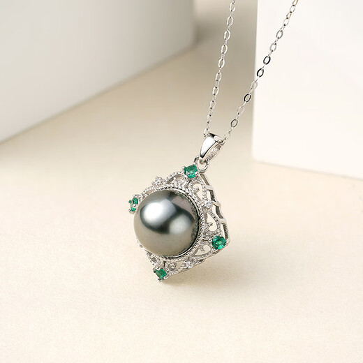 Tahiti 11-12mm black pearl pendant necklace S925 silver hollow bead edge seawater pearl pendant B grade/black bead pendant 11-12mm
