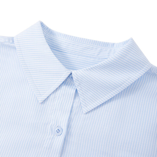 ELLE KIDS old money style 25 spring and autumn girls classic embroidered striped top lapel long-sleeved shirt blue and white stripes