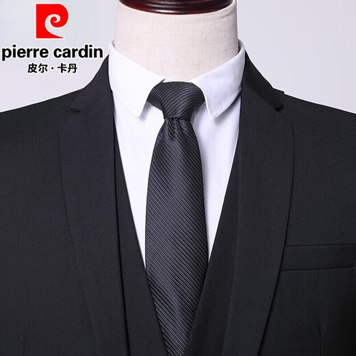 Pierre Cardin Suit Suit Men's Business Slim Professional Formal Small Suit Male Groomsman Clothing Groom Wedding Dress Jacket Black Double Button Suit+Trousers+Vest+Shirt+Tie+Gift Box XL 175 Suitable for 115-130Jin Jin equals 0.5 kg