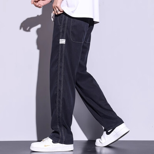 Woodpecker casual pants for men 2025 summer new trend versatile wide-leg straight-leg pants for men slim and loose casual pants for men 1048 dark gray XL recommended 120-150Jin [Jin equals 0.5 kg]