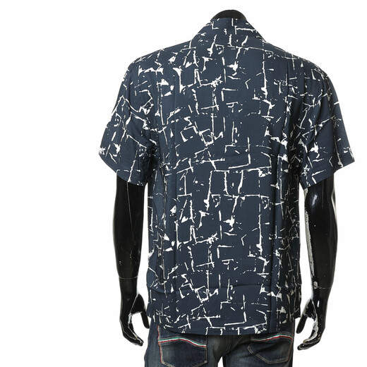 ARMANI/阿玛尼 EA 男士时尚休闲刺绣鹰标宽松短袖衬衫 EM000593 AF12351 天蓝/白 F0027 偏大1码 2XL