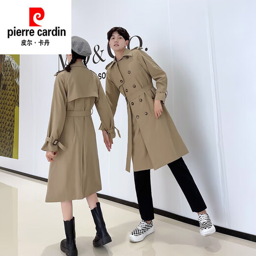 Pierre Cardin 2024 new British style couple's wear windbreaker spring and autumn coats for men and women loose and versatile trendy casual mid-length camel same style single piece for men and women S