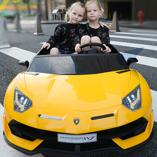 Children's shoes, authorized by Lamborghini, two-person children's electric car, four-wheeled, adult car, child's remote control toy car, red, popular dual-drive + 12V7 + ordinary tires, two-person seat