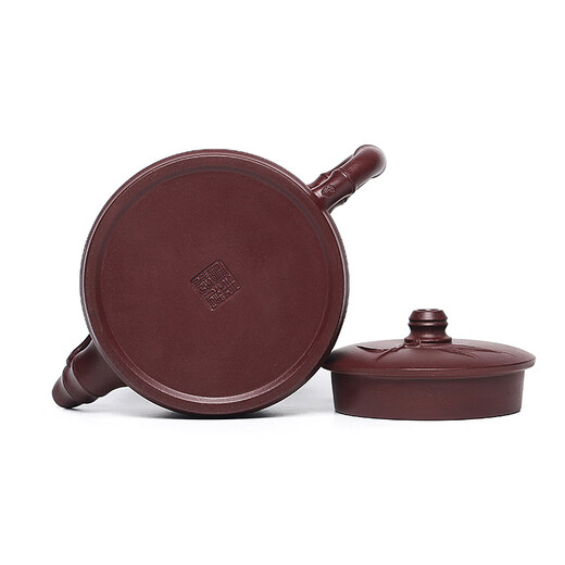 Hidden Pot World Yixing Purple Clay Pot Famous Handmade Teapot Original Mineral Purple Clay Flat Bamboo Pot One Pot Two Cup Teapot Set Purple Clay Style 245ml