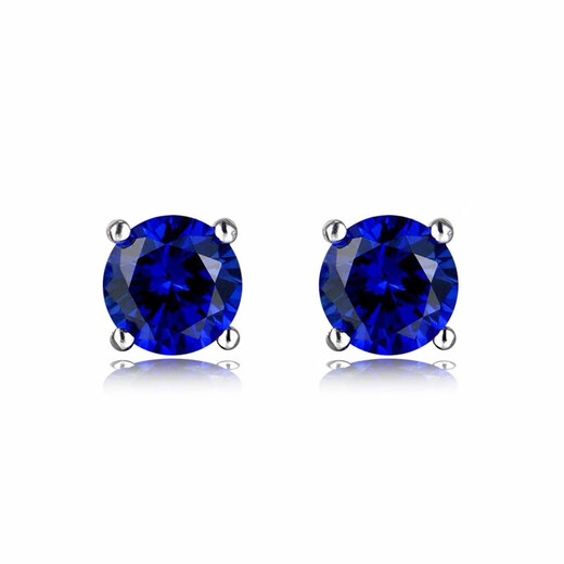 Pop sapphire earrings 925 sterling silver plated with 18K gold inlaid with Tanzanite sapphire round earrings that are versatile in Japan and Korea