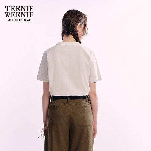 
Teenie Weenie Bear T-shirt for women 2025 summer new vibrant casual simple basic solid color embroidered short-sleeved T-shirt for women ivory white S