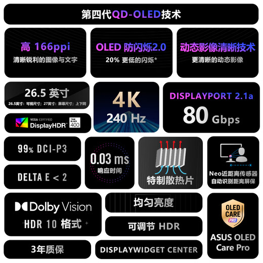 ASUS ROG Super God 27 PG27UCDM 26.5-inch display OLED4K 240Hz display e-sports G-sync Type-C Dolby Vision HDR400 DP2.1