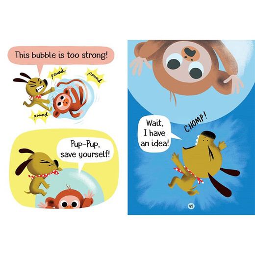 英文原版漫画桥梁书 Bobo and Pup Pup 桥梁漫画 波波与狗狗4册 蓝思GN200-400L 全彩漫画 幽默搞笑儿童读物 动物故事桥梁书 4-8岁