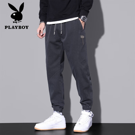 花花公子（PLAYBOY）2025春秋新款男士束脚休闲裤青少年百搭休闲裤潮流日常学生休闲裤 军绿色9859 M