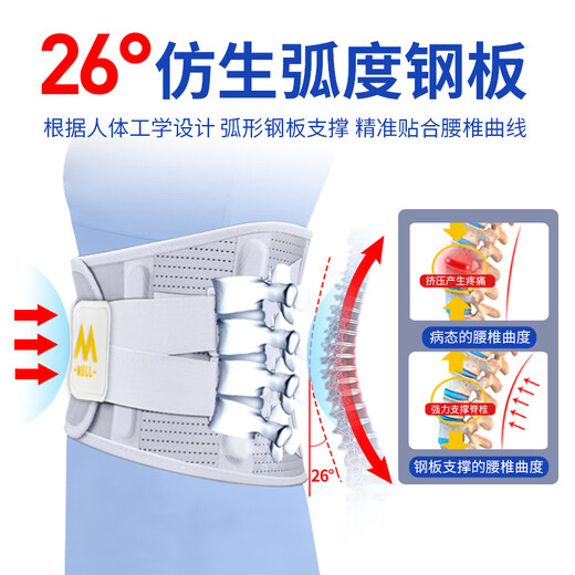 Bamail waist support belt for lumbar disc herniation, lumbar vertebra and lumbar muscle strain, lumbar support for long periods of sitting, breathable waist support belt for men and women, L size 110-170 Jin equals 0.5 kg, 4 steel plate support + waist warmer gasket + heat storage gasket