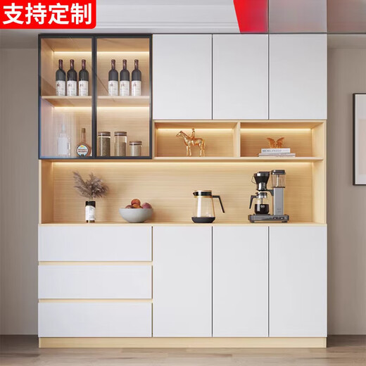 实木餐边柜一体靠墙现代简约客厅置物柜餐厅茶水柜酒柜收纳储物柜 款式12200*40*220(轻奢灰+白) 3门