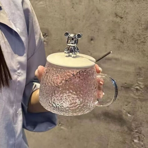
Glass cup with lid bear cup high-value cup office home coffee cup internet celebrity hot water cup 1 small bear cup (with spoon) 270ml