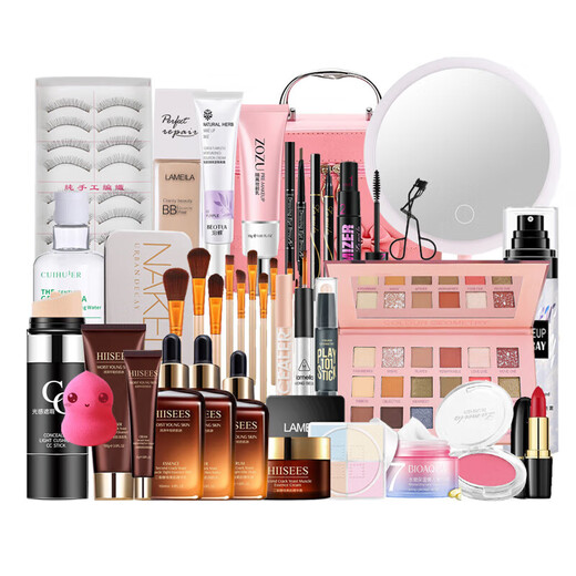 Bodie complete set of cosmetics set for beginners, students and novices, complete combination makeup set, beautiful makeup, light makeup, natural package, 5 complete makeup set + skin care products, 68 pcs