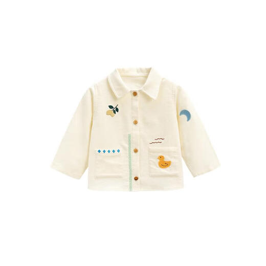 White wheat children's 2025 spring casual shirt girls pure cotton top boy baby embroidered lapel shirt off-white 80 cm