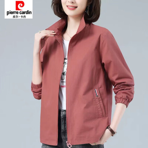 Pierre Cardin (Pierre Cardin) February and August double-layered lined women's spring and autumn new stand-up collar large size slim temperament windbreaker short coat khaki color high quality XL recommended 115-130Jin Jin equals 0.5 kg
