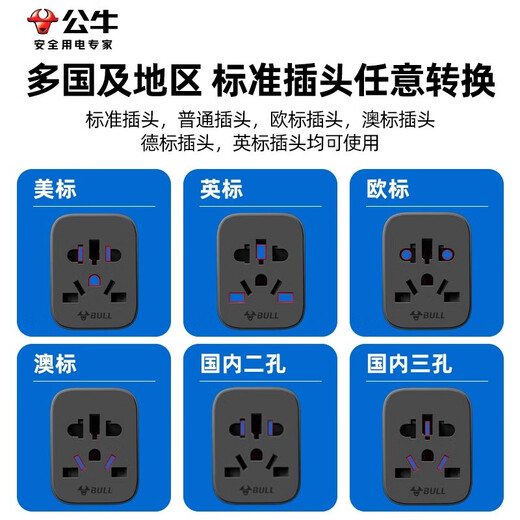 公牛（BULL）英标插座转换器港标欧标德标美标转换插头圆孔中国2脚转3脚插头两脚转三脚电源Switch2港版转接头 L11英标美标欧标转换插头