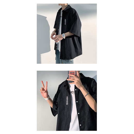 NASA MARVEL short-sleeved shirt men's summer lapel shirt casual wear half-sleeved men's jacket loose top white XL