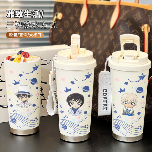 柯南水杯保温杯吸管咖啡杯简约ins高颜值学生便携316不锈钢LB BXAB15780动漫女/ 陶瓷覆层内胆520ML配挂绳/