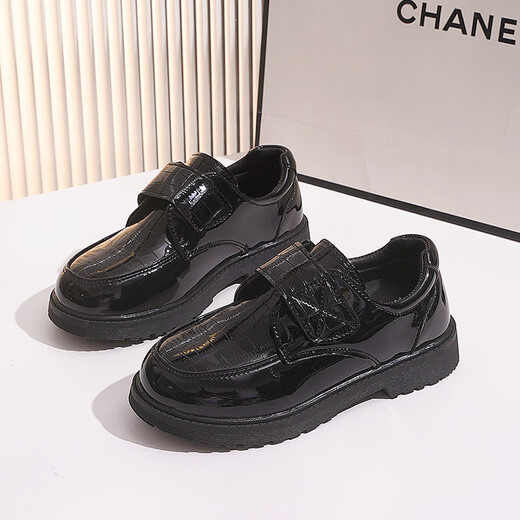 Vinoa Children's Shoes Boys' Leather Shoes Spring and Autumn 2025 New Korean Style Soft Sole Black Middle and Large Children's Primary School Students Campus Performance Shoes A-320 Black 27 Inner Length 17cm