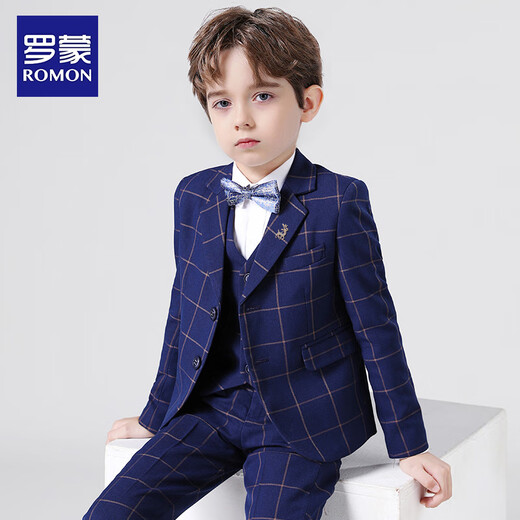 Luo Meng children's suit vest suit boy host dress British style flower girl piano performance suit navy blue 150