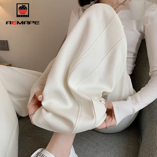 AEMAPE Banana Pants Women's 2025 Spring, Autumn and Winter New Casual Pants Women's High Waist Loose Straight Wide Leg Pants MX-12-1354_Black Slimming Legs L_Recommended 111-125Jin Jin is equal to 0.5 kg