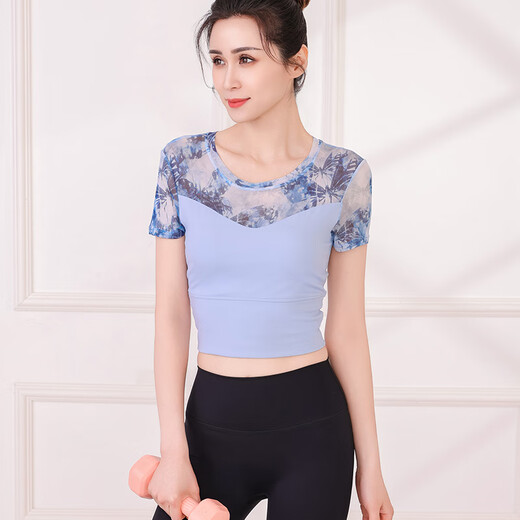 Sporn yoga clothes for women 2025 new short-sleeved suit, high-end, fairy-like and beautiful professional Pilates fitness sports top 25505 ink butterfly top (with chest pad) M (85-100Jin Jin equals 0.5kg)