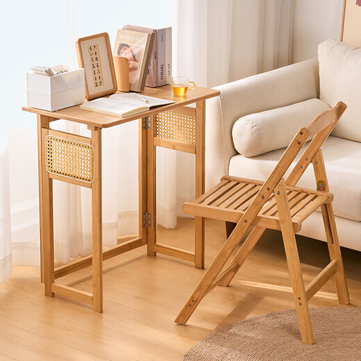 Bamboo garden bamboo folding study table and chair combination home complete desk bedroom small apartment computer table student writing table brown all-bamboo study table free installation