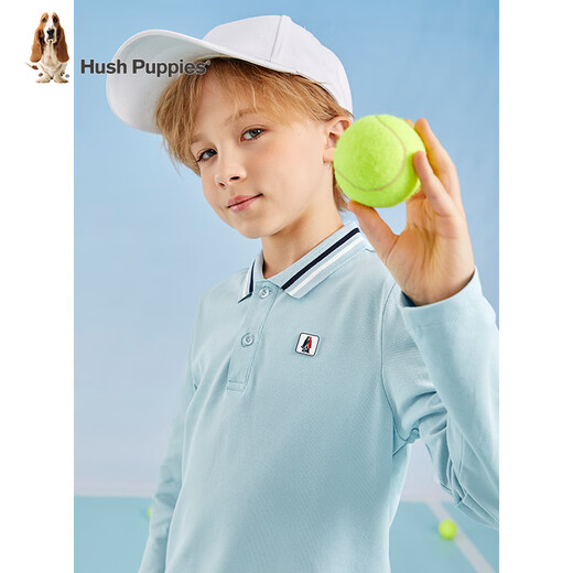 Hush Puppies classic children's clothing for boys and older children autumn new simple fashion sports style children's long-sleeved POLO shirt glass blue 130