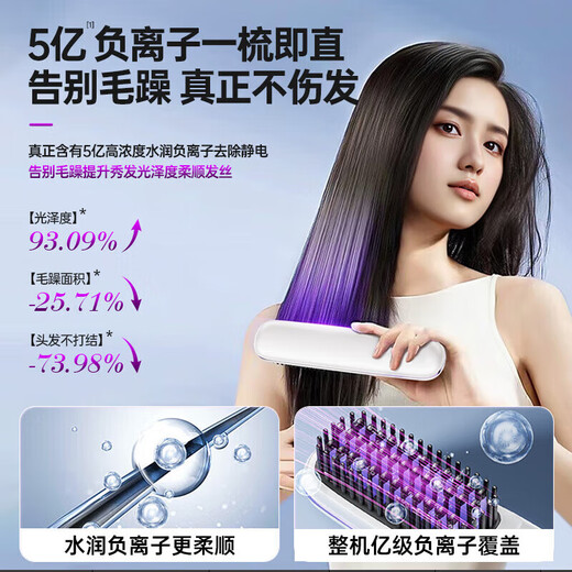 The No. 1 wireless negative ion hair straightening comb in the forest series. 15% national subsidy. Portable hair care and hair care that does not damage hair. 5S quick-heat electric comb with inner buckle dual-purpose curling iron. Pearl white. 500 million negative ion hair care/straightening. Gift for girlfriend and wife.