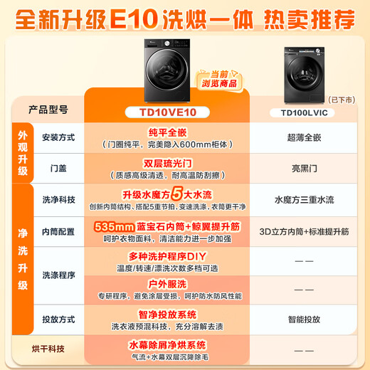 LittleSwan Xiaowumei 3.0 light version, fully automatic front-loading washing machine with dryer and washing machine, 10KG water cube, ultra-thin TD10VE10, trade-in, national subsidy