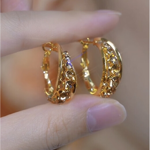 SNQP round face and big face are suitable for earrings, gold-encrusted diamond earrings, women's new light luxury niche 925 silver needle earrings