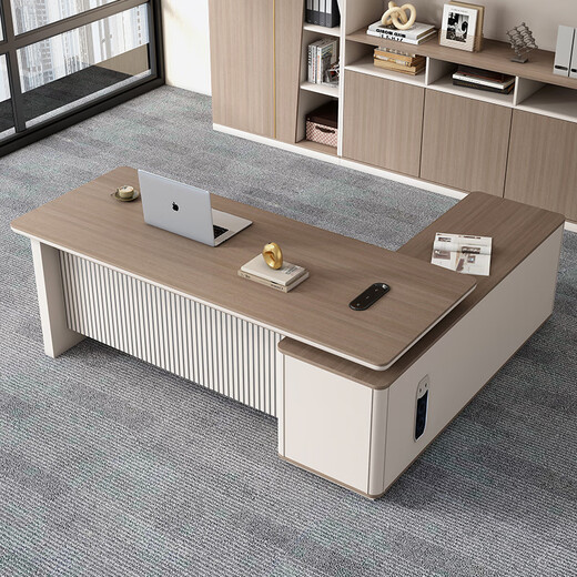 Minrui boss table, high-end light luxury president table, simple and modern single office desk and chair, executive desk, manager table, high-end 2.8m boss table + boss chair + 3.2m file cabinet