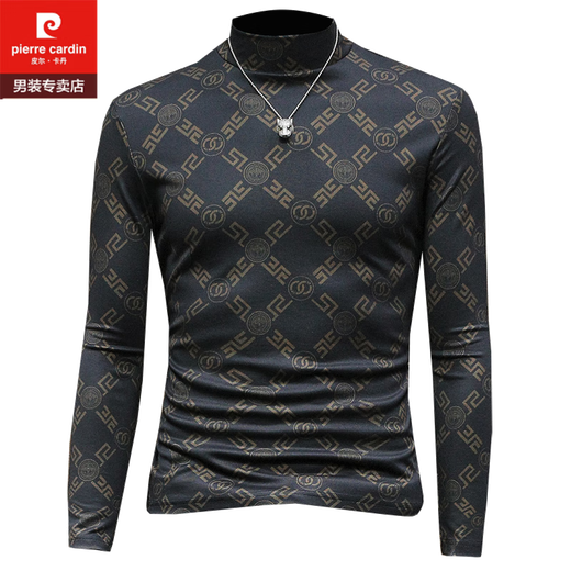 Pierre Cardin (Pierre Cardin) European station men's bottoming shirt half turtleneck top trendy brand autumn and winter clothing new Korean version slim fit inner long-sleeved T-shirt black recommended 155-170Jin Jin equals 0.5 kg 2XL