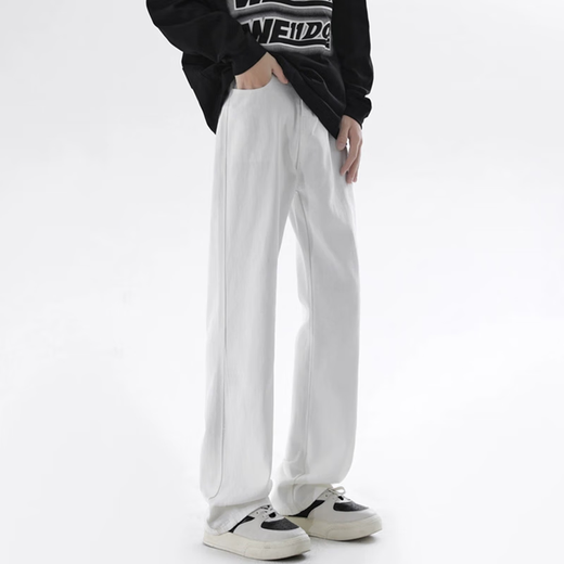 Homlean High Street Jeans Летние мужчины слегка расклешенные модные и универсальные сплошные цвета Простые повседневные длинные брюки HA02 White XL