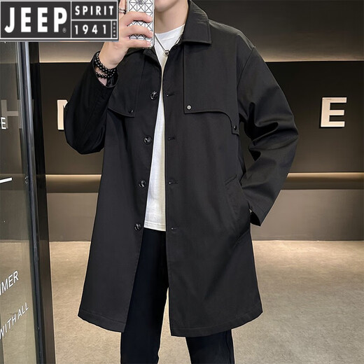 JEEP SPIRIT молодежная свободная модная однотонная ветровка средней длины на весну и осень, повседневная красивая модная куртка в корейском стиле, мужской универсальный топ черного цвета 2XL