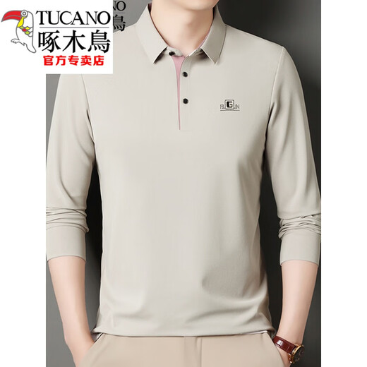 Holzspecker (Tucano) Langarmed T-Shirt für Herrenfrührungen und Herbst Dünn mit mittlerem Alter reinen Baumwoll-Revers-T-Shirt Top Basis Polo-Hemd Neue Produkt 6625 Pink XL 175 Vorschläge 135-150jin [Jin gleich 0,5 kg]