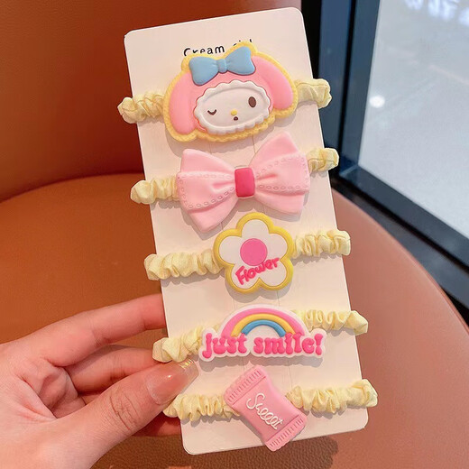 Hesiyu Korean version of hair rope, large cartoon small intestine hair tie with ball head rubber band, small jewelry for girls, hair rope and hair accessories, large cartoon Lina 5-piece set