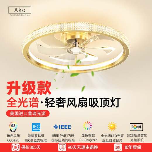 XMSJ照明风扇灯吊扇灯主卧室房间吸顶灯年新款餐厅电扇带灯具 12004金+白55CM无极+摇头