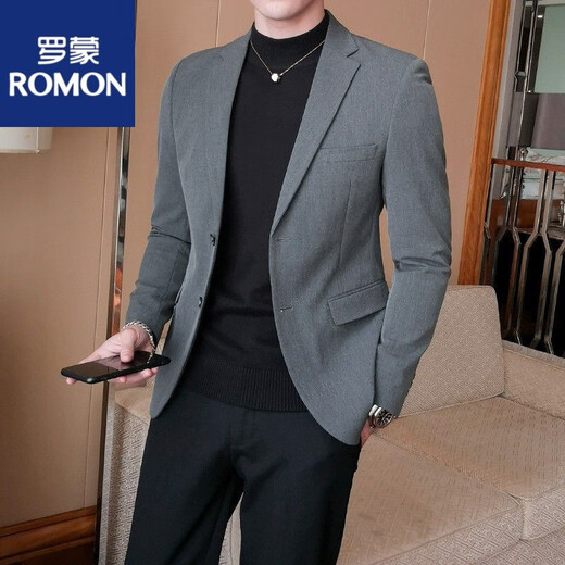 ROMON new suit men's slim small suit casual and versatile Korean style handsome trendy solid color business spring and autumn suit jacket two buttons 1819 light gray (top) 3XL 146-165Jin Jin equals 0.5 kg