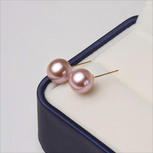 Duxi Purple Pearl Earrings 18K Gold Strong Luster Edison Colored Freshwater Pearl Earrings 9-10mm for Mom