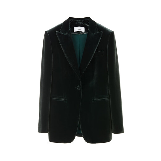 Langzi right shoulder high-end temperament retro velvet suit jacket professional commuting suit top winter new style garden green 2 M